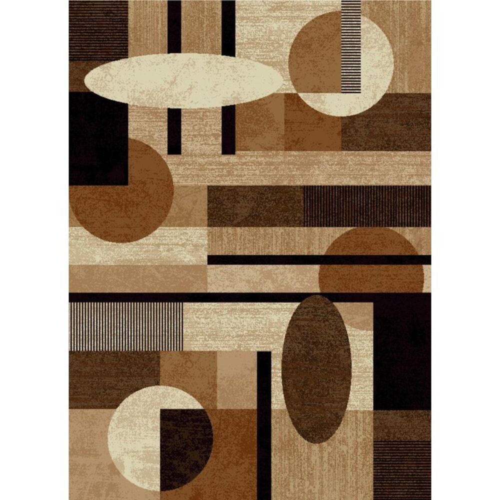 Contemporary Circles Brown Area Rug 2x7 Modern Stripes Runner - Actual 1'9"x7'2"